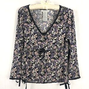 Nine West Long Sleeve Floral Drawstring Blouse M